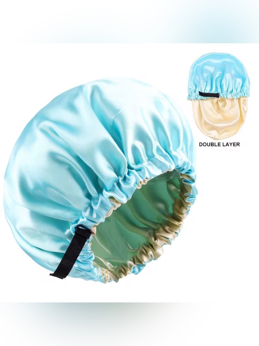 NEW Double Layer Adjustable Satin Sleep Bonnet Light Blue NWOT